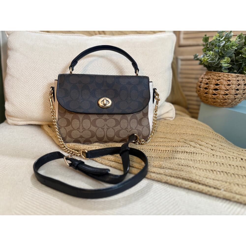 Coach Marlie Top Handle Satchel in Blocked Signature Canvas C1563
